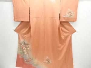 屋敷に草花模様訪問着